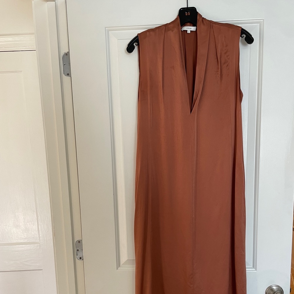 Vince Silk Midi Slip Dress in Burnt Orange Size M